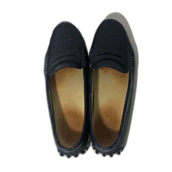 TOD'S Women's Gommino Croco Penny Driver Loafers EU37/US6.5 Blue - Picture 6 of 12